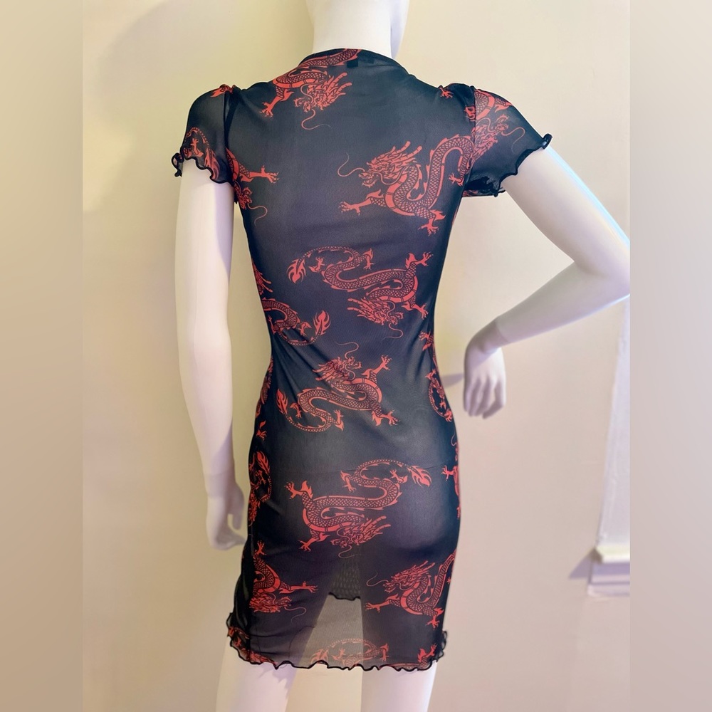 FashionNova “Baddest Behavior” Mesh Mini Dress Short Sleeve Black/Red Medium - Picture 2 of 10